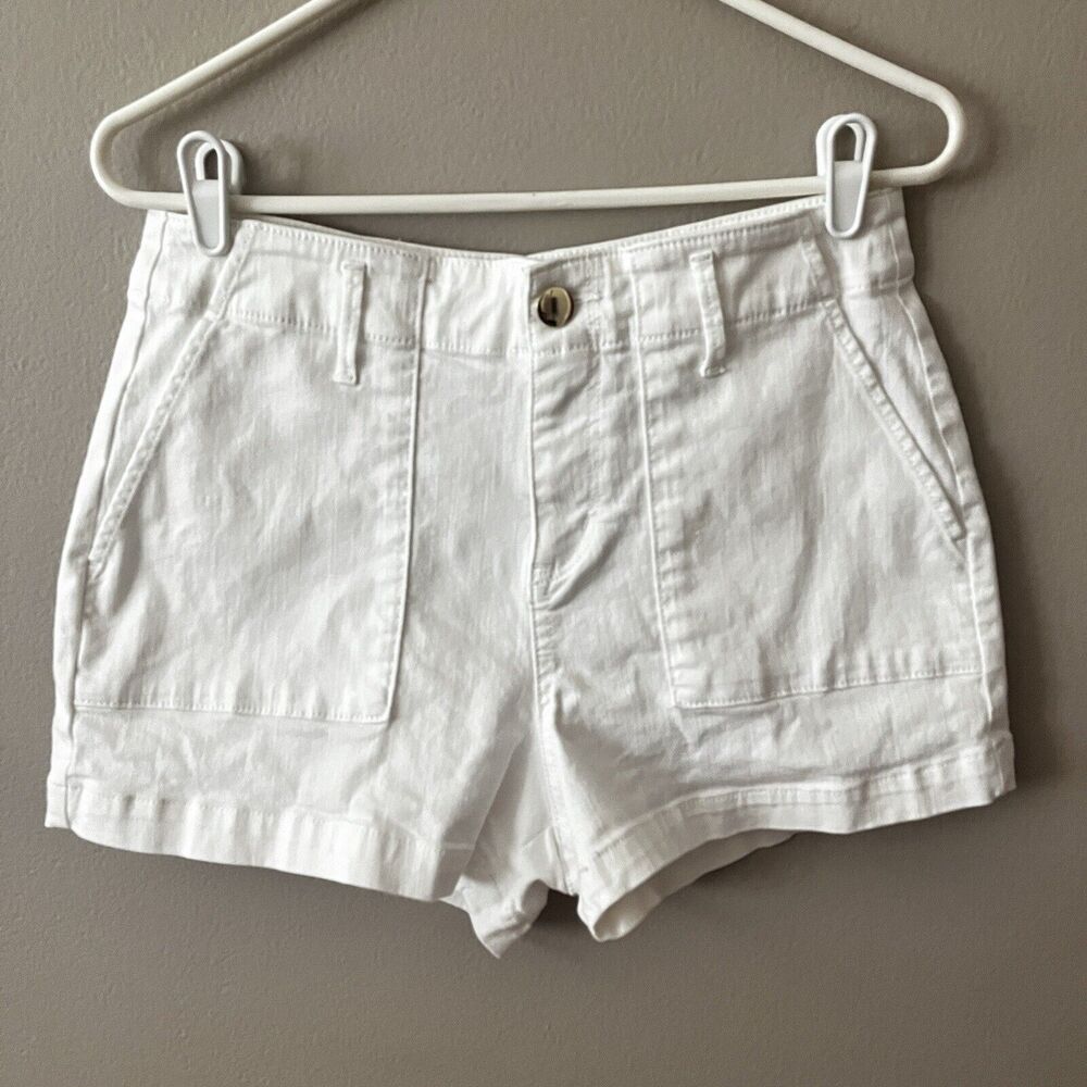 Loft White Denim Shorts, High Rise, Size 27/4, Cotton Blend, Zipper Closure.